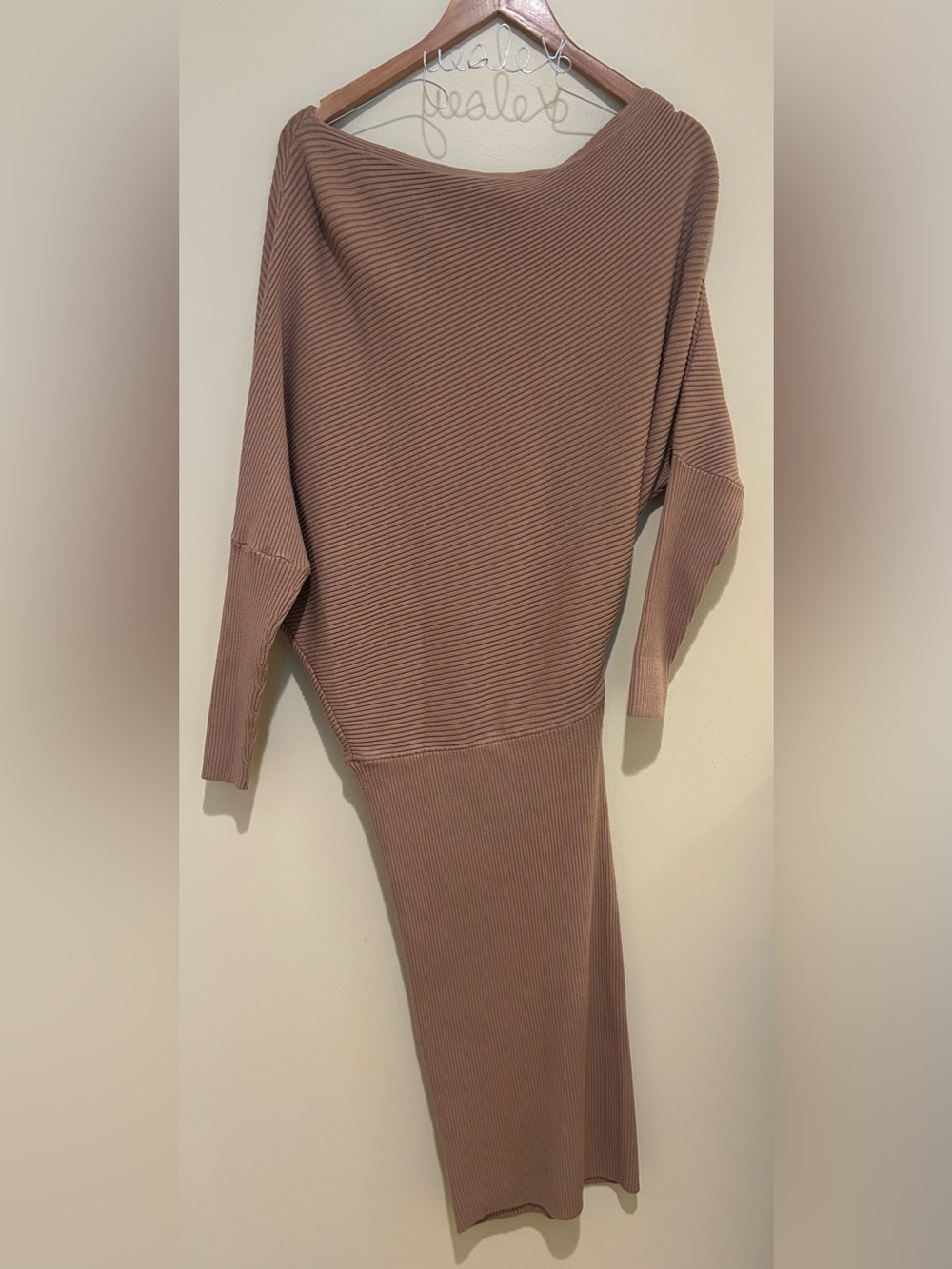 Reiss Women’s Lara Off-The-Shoulder Ribbed Midi Dress in Camel Size Small - Picture 7 of 9